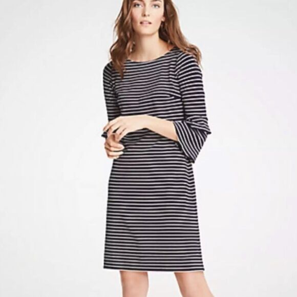ANN Taylor double bell sleeve striped dress - Picture 1 of 8